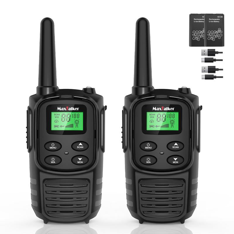 Maxtalker Walkie Talkies Long Range for Adult, MT10 Rechargeable Walkie Talkies FRS Two Way Radio, NOAA, 1200Mah Li-Ion Battery USB-C Cable, LED Flashlight, VOX Walkie Talkie for Hiking Camping