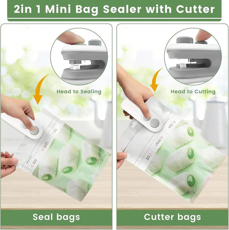Mini Bag Sealer,2 in 1 Mini Bag Sealer and Cutter,Rechargeable Chip Bag Sealer,Sealer Machine,Bag Sealer for Snack,Sealing Machine for Plastic Bags Snack Bags Portable Multifunctional