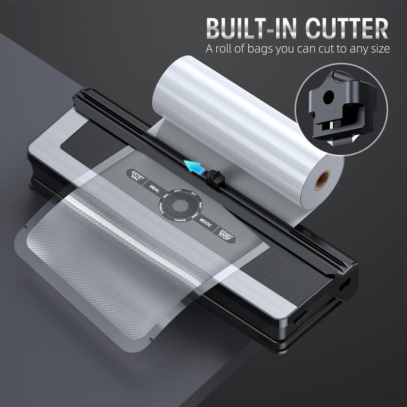Vacuum Sealer Machine - 8 in 1 Food Vacuum Sealer Machine with Build-In Cutter Automatic Air Sealing System LED Indicator for Food Storage Dry and Moist Food Modes with 15Pcs Seal Bags Kit
