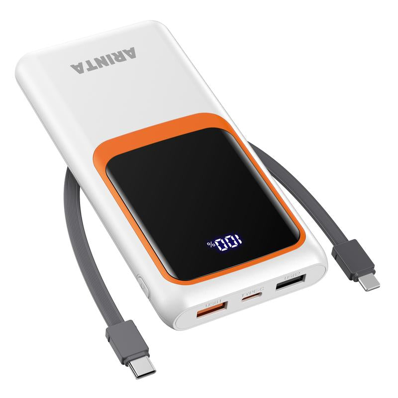 Portable Charger 10000Mah Power Bank with Built-In Cables, Battery Pack for Heated Vest Heated Jacket, PD 22.5W with USB-C Input/Output Phone Charger for Heated Clothing, Smartphones, Smartwatches, Tablets., Etc