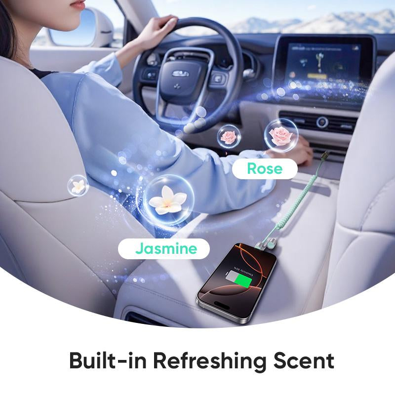 MAGIC JOHN Aromatherapy 4-In-1 Coiled Universal USB Charger Cable ️240W Fast Charging & Data Sync for Iphone & Android, Build-In Fragrant, Retractable Carplay Cord