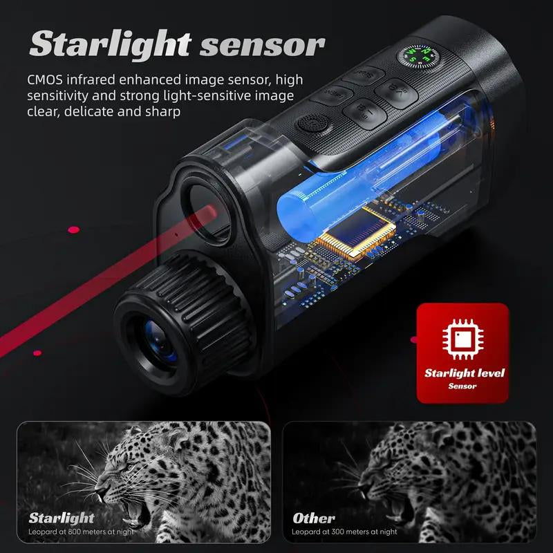 Night Vision Monocular, 2 Inch HD Screen Infrared Binoculars with Compass, Built-In Memory Can Store 100 Photos, Can Shoot Videos, Very Suitable for Adult Outdoor Camping and Wildlife Observation