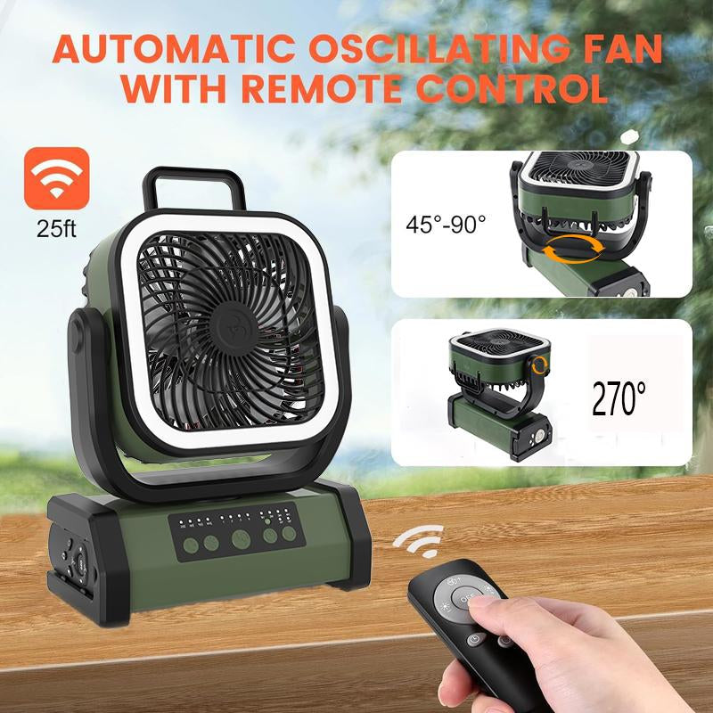 Portable 30000Mah Rechargeable Camping Fan with LED Light, Remote Control, 4 Wind Speeds, Ideal for Camping, Fishing, Traveling & Outdoor Adventure,Outdoorfun Multifunction