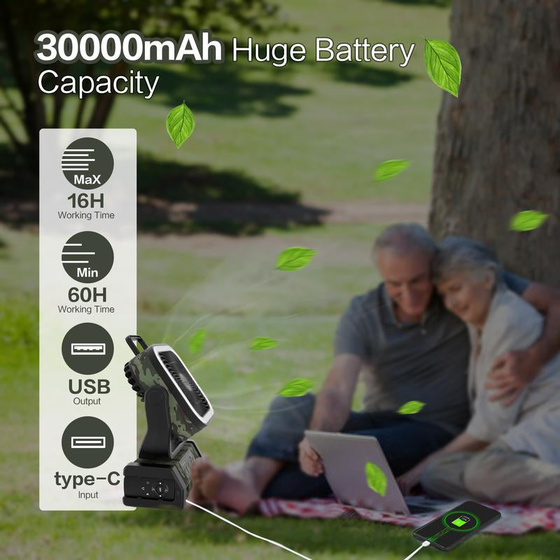 Portable 30000Mah Rechargeable Camping Fan with LED Light, Remote Control, 4 Wind Speeds, Ideal for Camping, Fishing, Traveling & Outdoor Adventure,Outdoorfun Multifunction