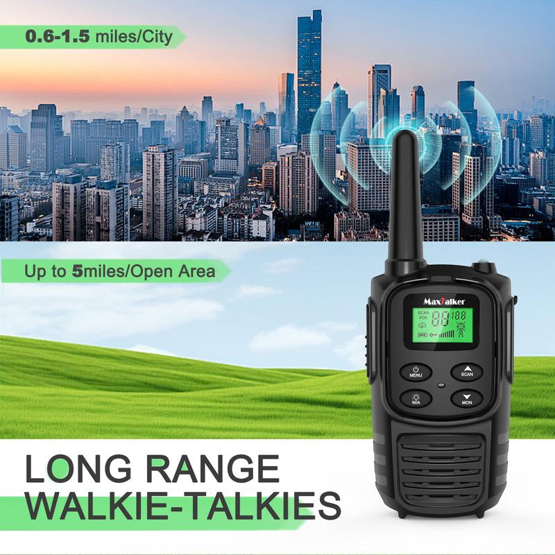 Maxtalker Walkie Talkies Long Range for Adult, MT10 Rechargeable Walkie Talkies FRS Two Way Radio, NOAA, 1200Mah Li-Ion Battery USB-C Cable, LED Flashlight, VOX Walkie Talkie for Hiking Camping