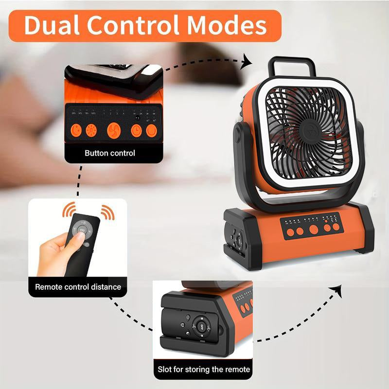 Portable 30000Mah Rechargeable Camping Fan with LED Light, Remote Control, 4 Wind Speeds, Ideal for Camping, Fishing, Traveling & Outdoor Adventure,Outdoorfun Multifunction
