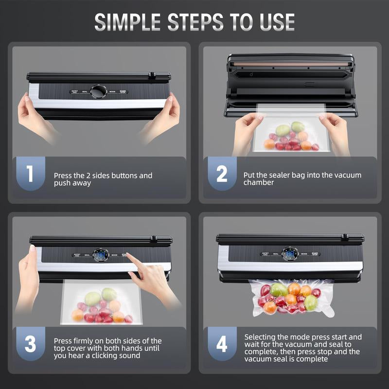 Vacuum Sealer Machine - 8 in 1 Food Vacuum Sealer Machine with Build-In Cutter Automatic Air Sealing System LED Indicator for Food Storage Dry and Moist Food Modes with 15Pcs Seal Bags Kit