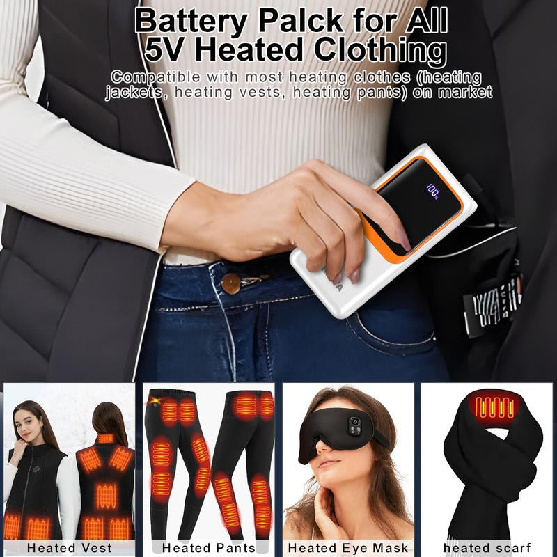 Portable Charger 10000Mah Power Bank with Built-In Cables, Battery Pack for Heated Vest Heated Jacket, PD 22.5W with USB-C Input/Output Phone Charger for Heated Clothing, Smartphones, Smartwatches, Tablets., Etc
