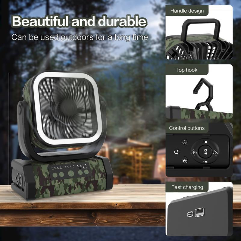 Portable 30000Mah Rechargeable Camping Fan with LED Light, Remote Control, 4 Wind Speeds, Ideal for Camping, Fishing, Traveling & Outdoor Adventure,Outdoorfun Multifunction