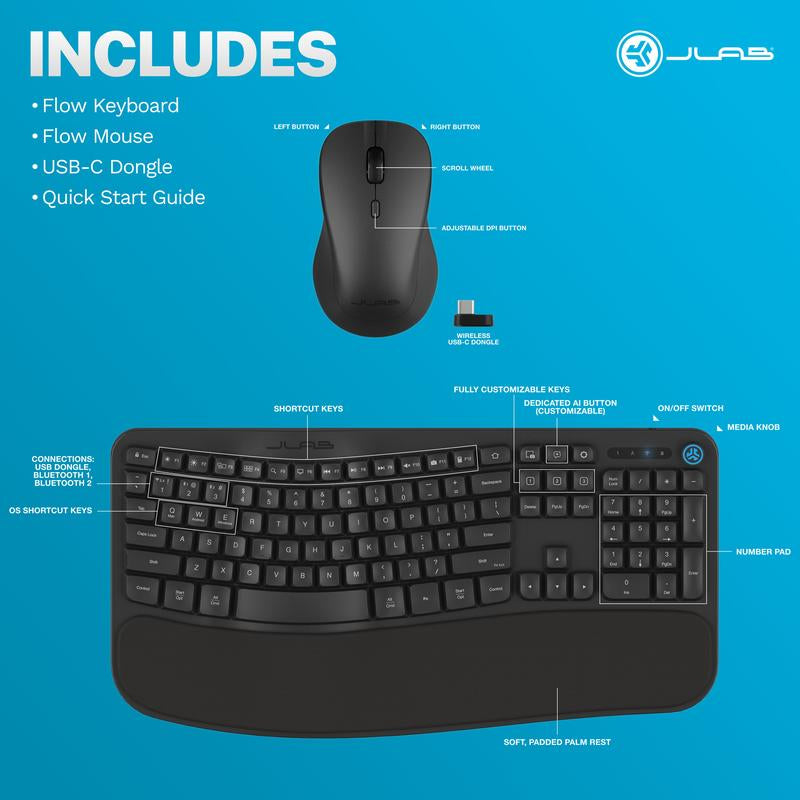 Jlab Flow Mouse & Keyboard Ergonomic Bundle