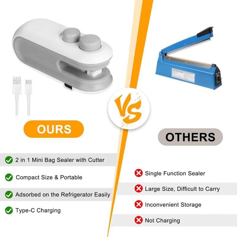 Mini Bag Sealer,2 in 1 Mini Bag Sealer and Cutter,Rechargeable Chip Bag Sealer,Sealer Machine,Bag Sealer for Snack,Sealing Machine for Plastic Bags Snack Bags Portable Multifunctional