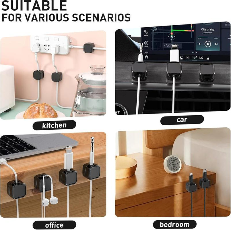 12 Pack Wire Holder Keeper Organizer, Easy Secure Cable Management, Magnetic Cord Organizer, Cable Smooth Adjustable Hide or Organize Phone USB Charger Cable for Office, Desk, Home, Nightstand, Car