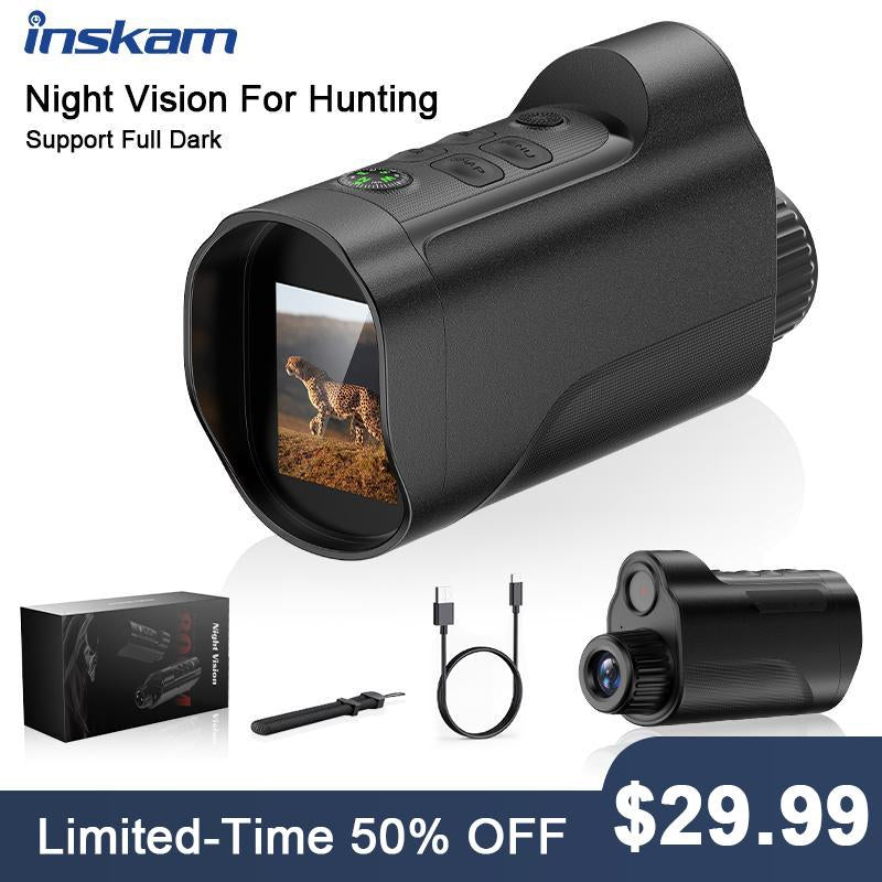 Night Vision Monocular, 2 Inch HD Screen Infrared Binoculars with Compass, Built-In Memory Can Store 100 Photos, Can Shoot Videos, Very Suitable for Adult Outdoor Camping and Wildlife Observation