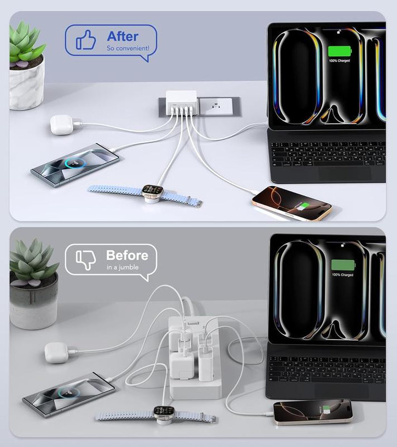 50W USB C Charger Block Thin Flat Charging Cube, 2Pack 5-Port Type C Fast Charging Block Dual Charger PD Power Adapter&Qc 3.0 Wall Plug Multi USB Brick for Iphone 16/15/14/13/12Pro Max Ipad Samsung
