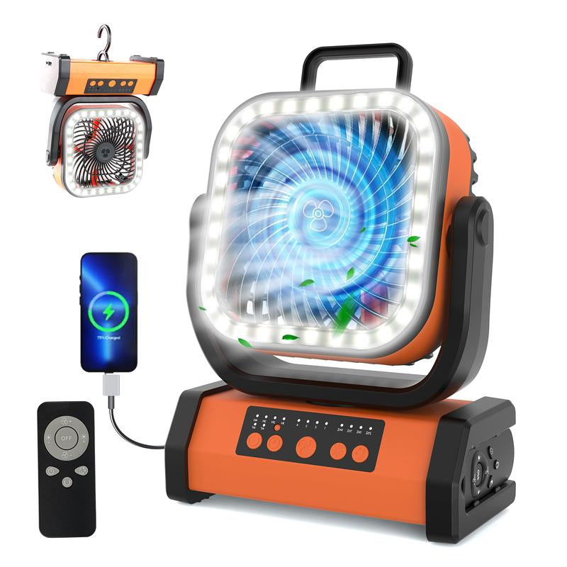 Portable 30000Mah Rechargeable Camping Fan with LED Light, Remote Control, 4 Wind Speeds, Ideal for Camping, Fishing, Traveling & Outdoor Adventure,Outdoorfun Multifunction