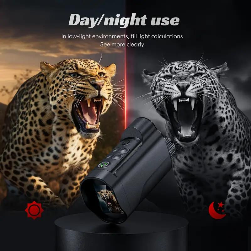 Night Vision Monocular, 2 Inch HD Screen Infrared Binoculars with Compass, Built-In Memory Can Store 100 Photos, Can Shoot Videos, Very Suitable for Adult Outdoor Camping and Wildlife Observation