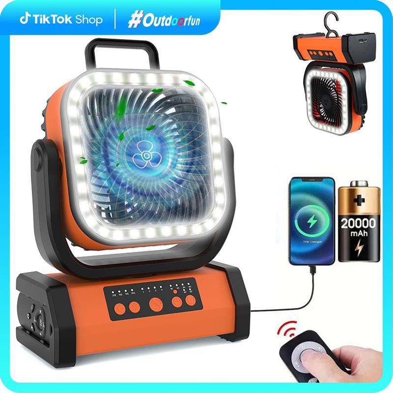 Portable 30000Mah Rechargeable Camping Fan with LED Light, Remote Control, 4 Wind Speeds, Ideal for Camping, Fishing, Traveling & Outdoor Adventure,Outdoorfun Multifunction