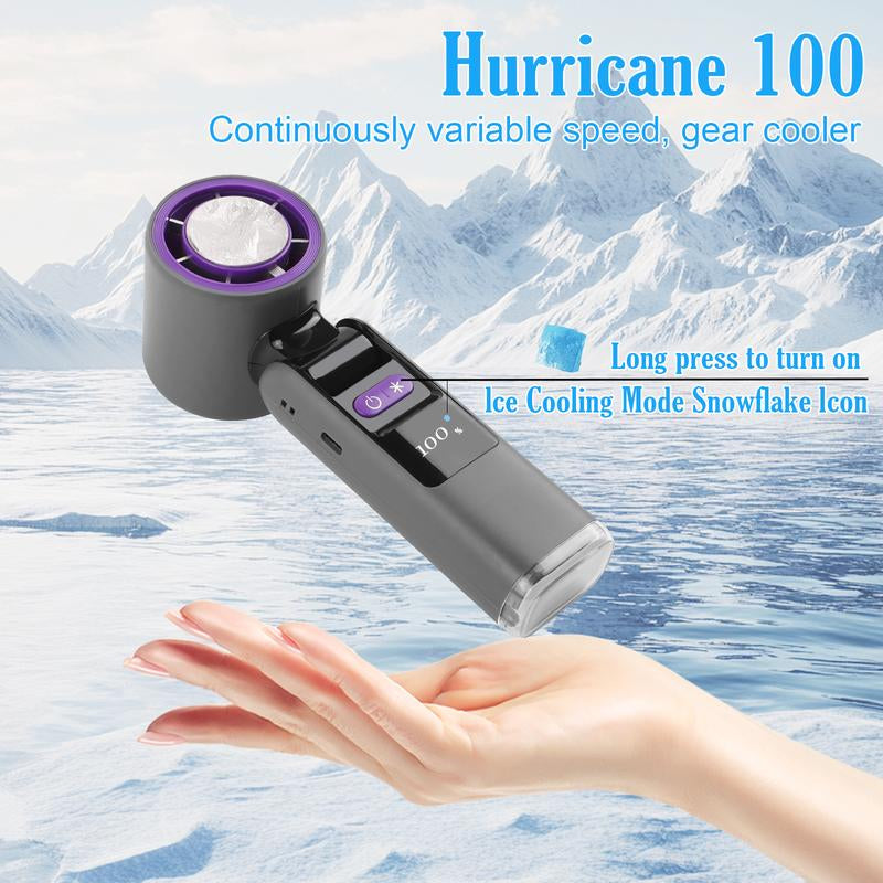 Portable Handheld Fan with Ice Cooler and Flashlight, Adjustable Mini Fan Speed (1-100), Rechargeable Personal Fan, Extra Long Use Time, Travel Camping Outdoor Cooling Handheld Fan, Ladies Men Small Gifts and Travel Essentials