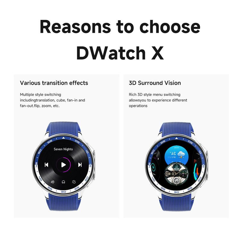 DT Watch X 1.43'' AMOLED HD Smartwatch with Bluetooth 5.3, 32GB Storage, Voice Recorder & MP4 Video Playback, Fitness Tracker for Iphone & Android, 10-Day Battery Life, Men'S Tech Gift 2024 Gps Smartwatch Wearable Smartphone