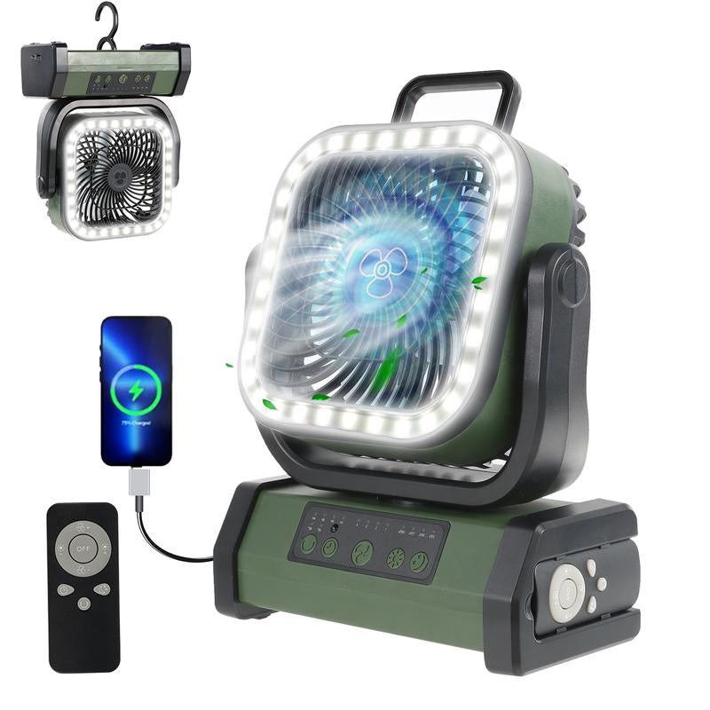 Portable 30000Mah Rechargeable Camping Fan with LED Light, Remote Control, 4 Wind Speeds, Ideal for Camping, Fishing, Traveling & Outdoor Adventure,Outdoorfun Multifunction