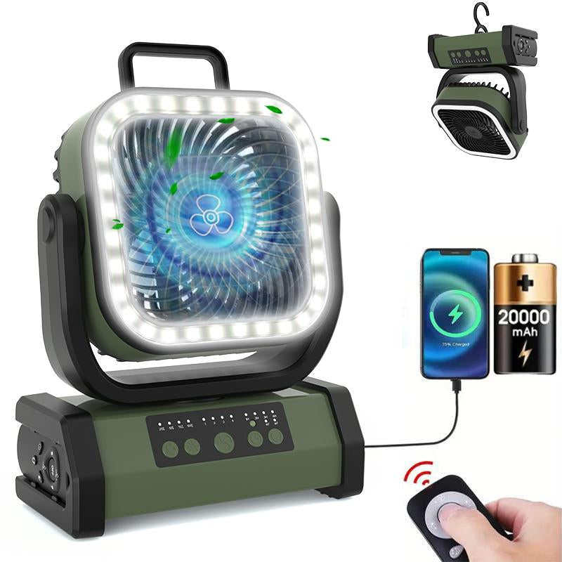 Portable 30000Mah Rechargeable Camping Fan with LED Light, Remote Control, 4 Wind Speeds, Ideal for Camping, Fishing, Traveling & Outdoor Adventure,Outdoorfun Multifunction