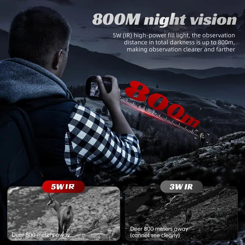 Night Vision Monocular, 2 Inch HD Screen Infrared Binoculars with Compass, Built-In Memory Can Store 100 Photos, Can Shoot Videos, Very Suitable for Adult Outdoor Camping and Wildlife Observation