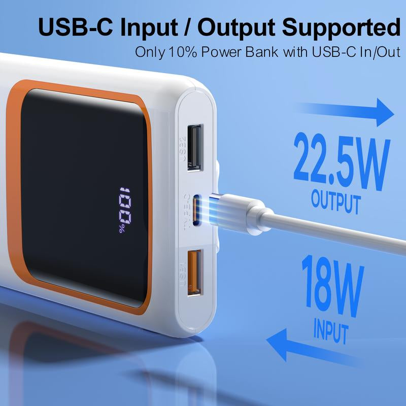 Portable Charger 10000Mah Power Bank with Built-In Cables, Battery Pack for Heated Vest Heated Jacket, PD 22.5W with USB-C Input/Output Phone Charger for Heated Clothing, Smartphones, Smartwatches, Tablets., Etc
