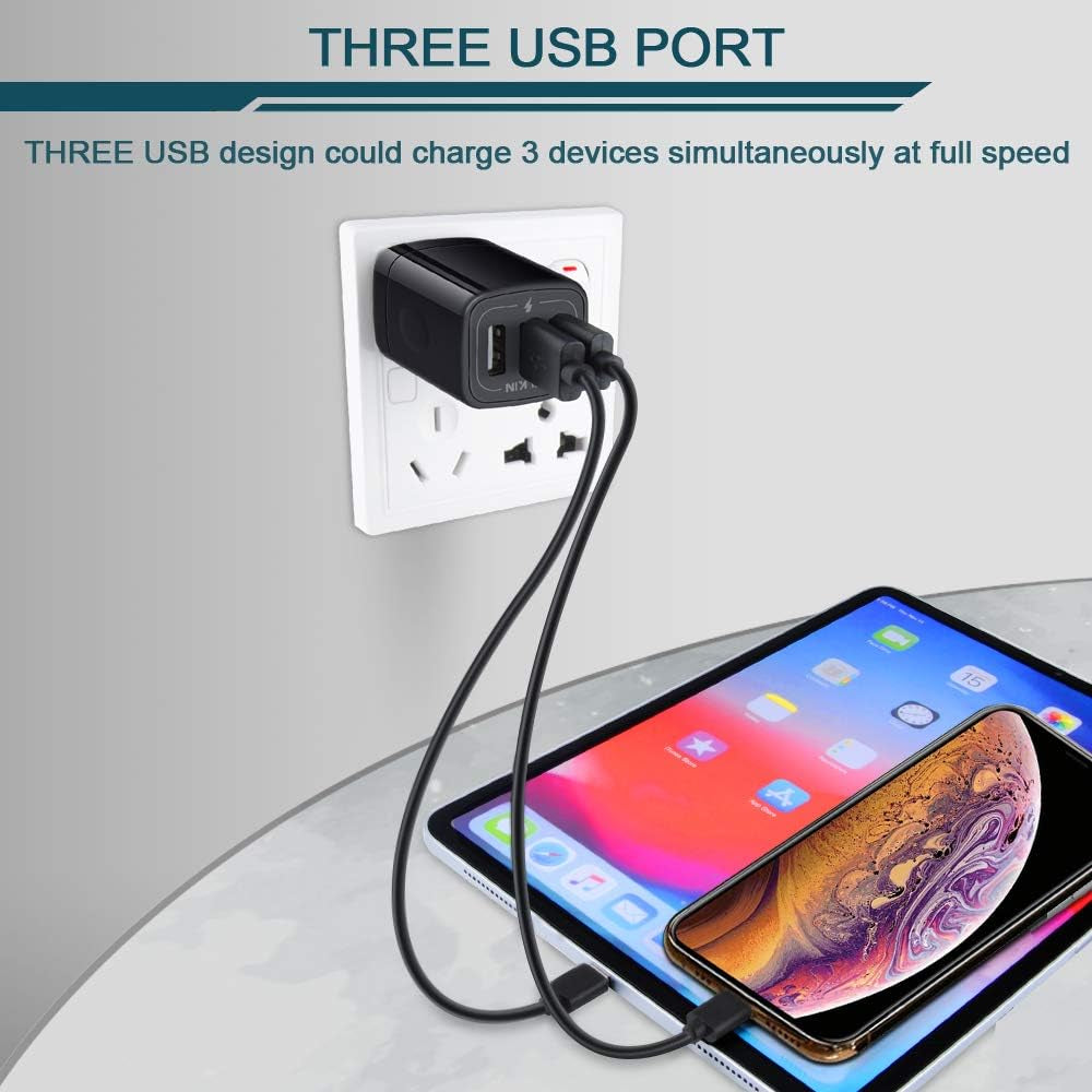 Wall Charger Plug, USB Charger Cube, 3.1A 3-Muti Port USB Adapter Power Plug Charging Station Box Black Base for Iphone 15 14 13 12 11 Pro Max/Se/Xr/Xs/X, Samsung Galaxy Phones USB Charge Block