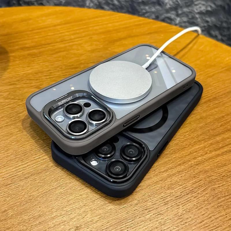 Magsafe Luxury Transparent Phone Case for Iphone 11 12 13 14 15 16 Pro Max plus Magnetic Kickstand Stand Shockproof Bumper Cover