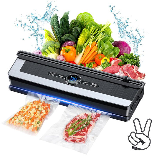 Vacuum Sealer Machine - 8 in 1 Food Vacuum Sealer Machine with Build-In Cutter Automatic Air Sealing System LED Indicator for Food Storage Dry and Moist Food Modes with 15Pcs Seal Bags Kit