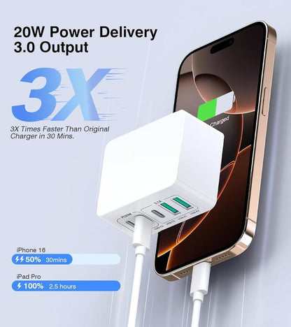 50W USB C Charger Block Thin Flat Charging Cube, 2Pack 5-Port Type C Fast Charging Block Dual Charger PD Power Adapter&Qc 3.0 Wall Plug Multi USB Brick for Iphone 16/15/14/13/12Pro Max Ipad Samsung
