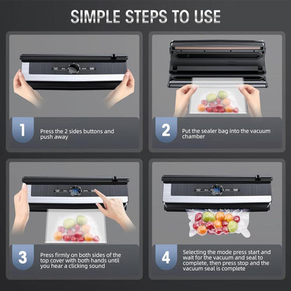 Vacuum Sealer Machine - 8 in 1 Food Vacuum Sealer Machine with Build-In Cutter Automatic Air Sealing System LED Indicator for Food Storage Dry and Moist Food Modes with 15Pcs Seal Bags Kit