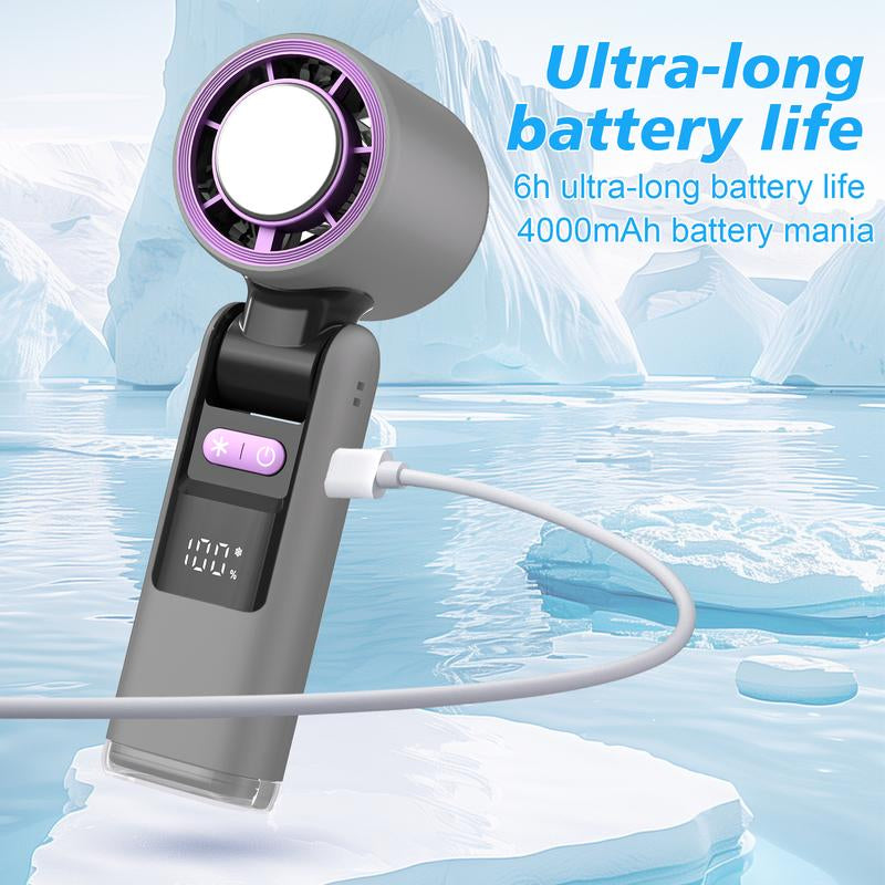 Portable Handheld Fan with Ice Cooler and Flashlight, Adjustable Mini Fan Speed (1-100), Rechargeable Personal Fan, Extra Long Use Time, Travel Camping Outdoor Cooling Handheld Fan, Ladies Men Small Gifts and Travel Essentials