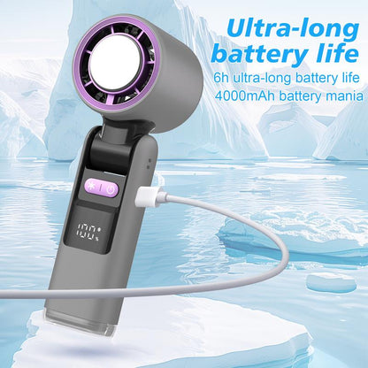 Portable Handheld Fan with Ice Cooler and Flashlight, Adjustable Mini Fan Speed (1-100), Rechargeable Personal Fan, Extra Long Use Time, Travel Camping Outdoor Cooling Handheld Fan, Ladies Men Small Gifts and Travel Essentials