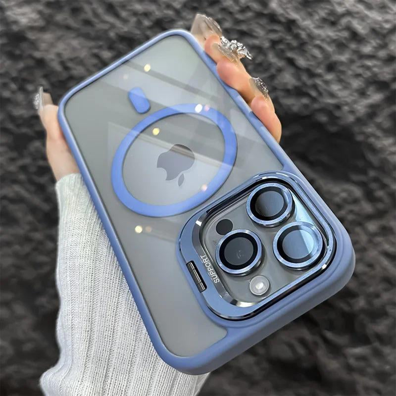 Magsafe Luxury Transparent Phone Case for Iphone 11 12 13 14 15 16 Pro Max plus Magnetic Kickstand Stand Shockproof Bumper Cover