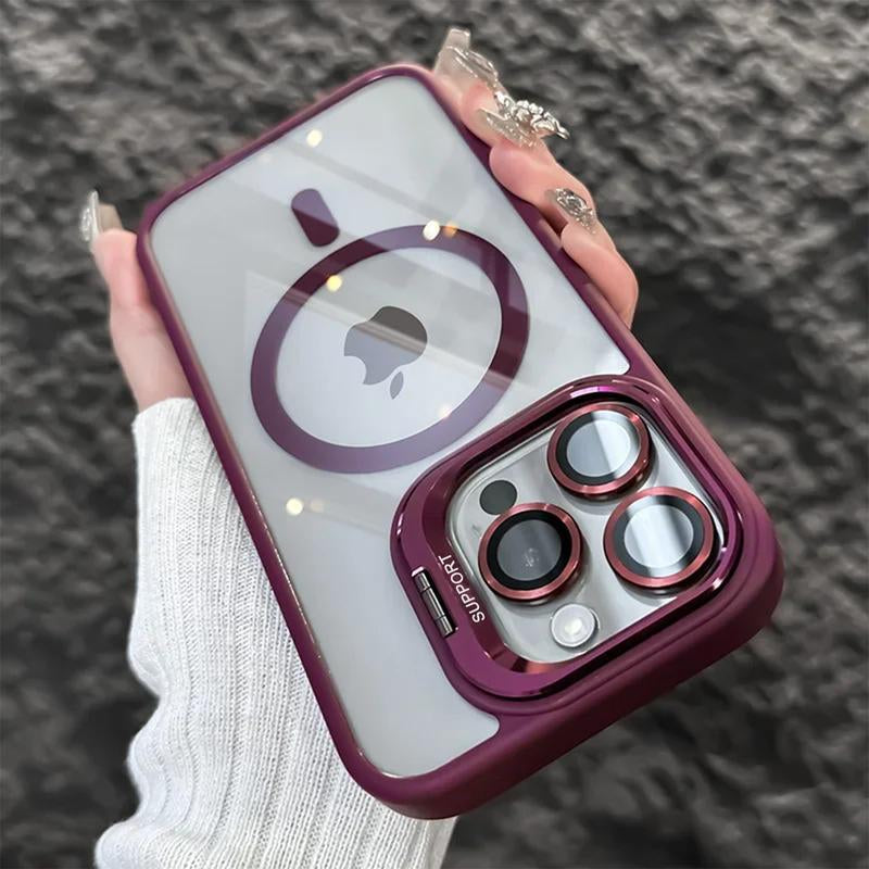 Magsafe Luxury Transparent Phone Case for Iphone 11 12 13 14 15 16 Pro Max plus Magnetic Kickstand Stand Shockproof Bumper Cover