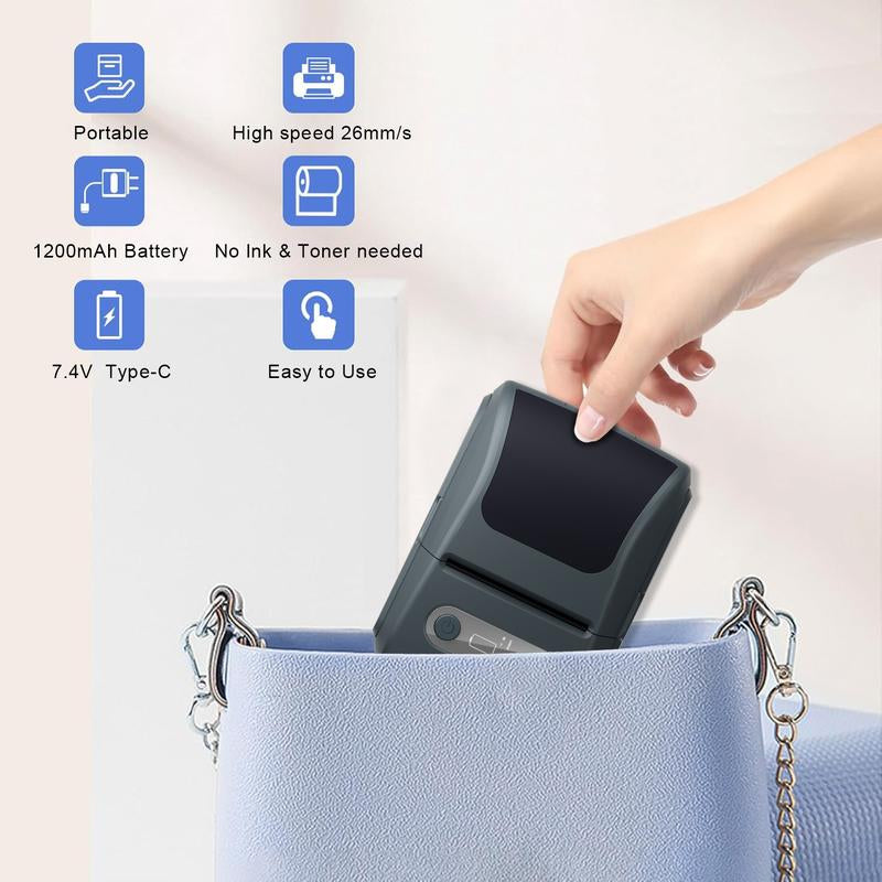 Mutipurpose Mini Label Maker Machine with Tape - Wireless Connection Thermal Label Printer Bluetooth Label Maker Machine, Mini Printer Sticker Maker for Home, Office, Organization, Small Business, Sticker Printer for Phones