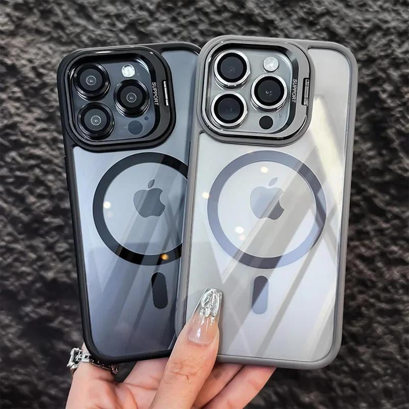 Magsafe Luxury Transparent Phone Case for Iphone 11 12 13 14 15 16 Pro Max plus Magnetic Kickstand Stand Shockproof Bumper Cover