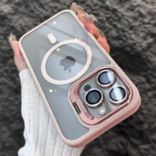 Magsafe Luxury Transparent Phone Case for Iphone 11 12 13 14 15 16 Pro Max plus Magnetic Kickstand Stand Shockproof Bumper Cover