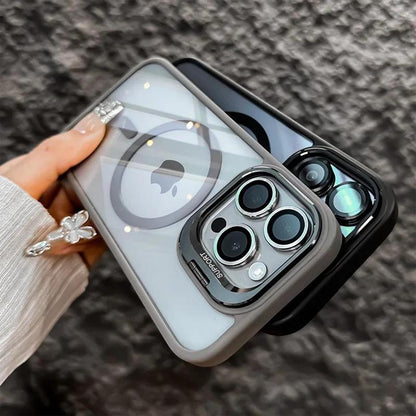 Magsafe Luxury Transparent Phone Case for Iphone 11 12 13 14 15 16 Pro Max plus Magnetic Kickstand Stand Shockproof Bumper Cover