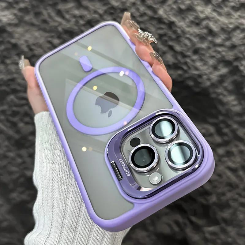 Magsafe Luxury Transparent Phone Case for Iphone 11 12 13 14 15 16 Pro Max plus Magnetic Kickstand Stand Shockproof Bumper Cover