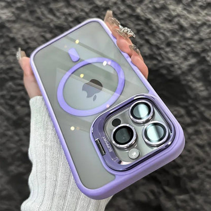 Magsafe Luxury Transparent Phone Case for Iphone 11 12 13 14 15 16 Pro Max plus Magnetic Kickstand Stand Shockproof Bumper Cover