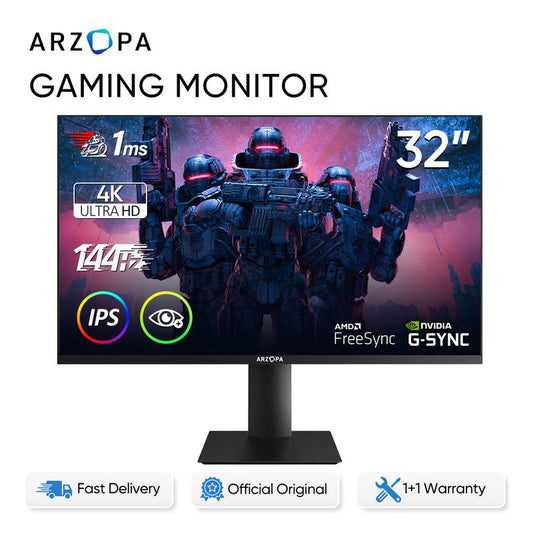 ARZOPA 32” 4K UHD (3840X2160) Gaming Monitor 144HZ IPS Screen, Height Adjustable Stand, VESA Mountable, Support AMD Freesync & NVIDIA G-Sync, DP 1.4, HDMI 2.1 -M3RC
