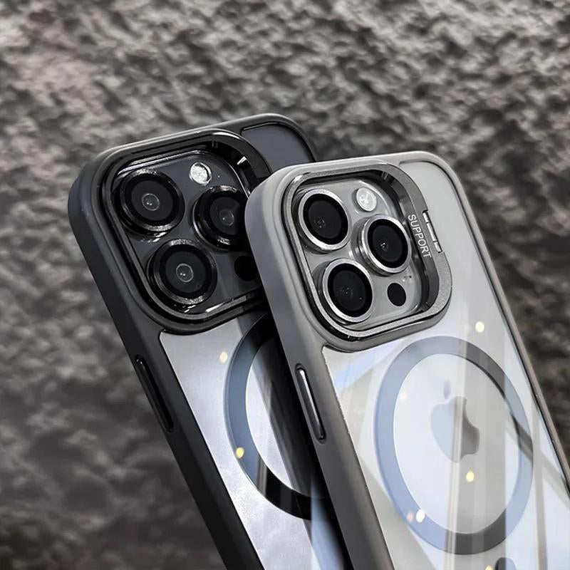 Magsafe Luxury Transparent Phone Case for Iphone 11 12 13 14 15 16 Pro Max plus Magnetic Kickstand Stand Shockproof Bumper Cover
