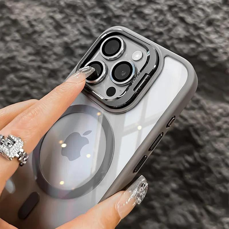 Magsafe Luxury Transparent Phone Case for Iphone 11 12 13 14 15 16 Pro Max plus Magnetic Kickstand Stand Shockproof Bumper Cover