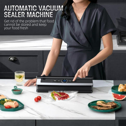 Vacuum Sealer Machine - 8 in 1 Food Vacuum Sealer Machine with Build-In Cutter Automatic Air Sealing System LED Indicator for Food Storage Dry and Moist Food Modes with 15Pcs Seal Bags Kit