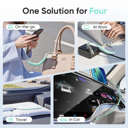 MAGIC JOHN Aromatherapy 4-In-1 Coiled Universal USB Charger Cable ️240W Fast Charging & Data Sync for Iphone & Android, Build-In Fragrant, Retractable Carplay Cord