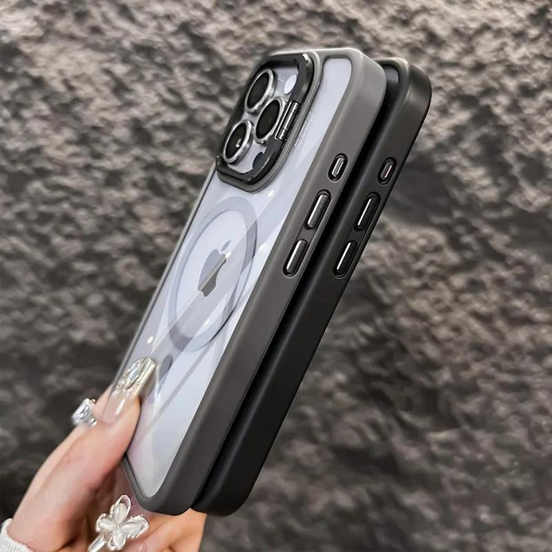 Magsafe Luxury Transparent Phone Case for Iphone 11 12 13 14 15 16 Pro Max plus Magnetic Kickstand Stand Shockproof Bumper Cover