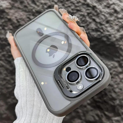 Magsafe Luxury Transparent Phone Case for Iphone 11 12 13 14 15 16 Pro Max plus Magnetic Kickstand Stand Shockproof Bumper Cover
